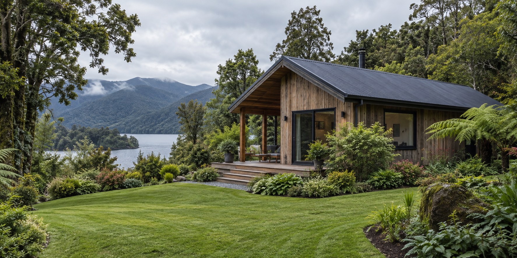 Casa de madera con jardín cuidado, imagen ilustrativa